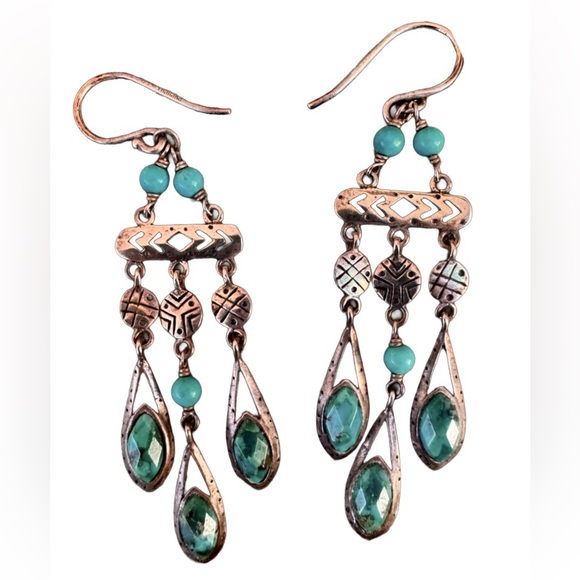 Silpada Vintage Sterling Silver Magnesite, Turquoise, Chic Chandelier Earrings - Picture 2 of 9